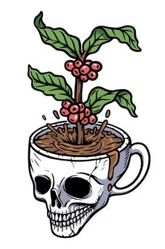Coffee cup and coffee tree illustration Stock Illustration