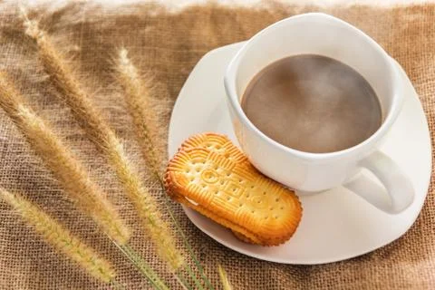 Coffee cup and cookie Stock Photos