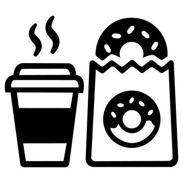 Coffee cup and donuts bag vector icon Stock Illustration