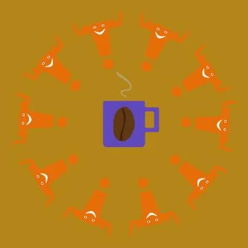 Coffee cup and exclamation marks. Stock Illustration