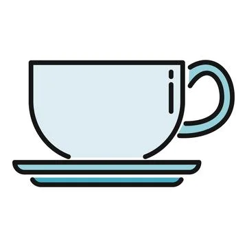 Coffee cup and saucer flat line icon Stock Illustration