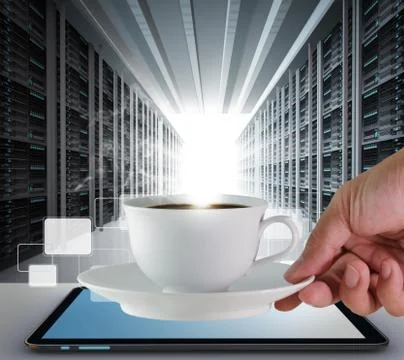 Coffee cup and server room Stock Illustration
