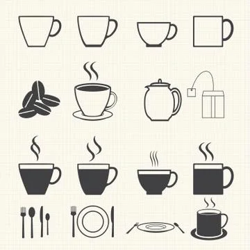 Coffee cup and Tea cup icon set on texture background. Stock Illustration