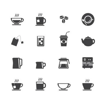 Coffee cup and tea cup icon set Stock Illustration