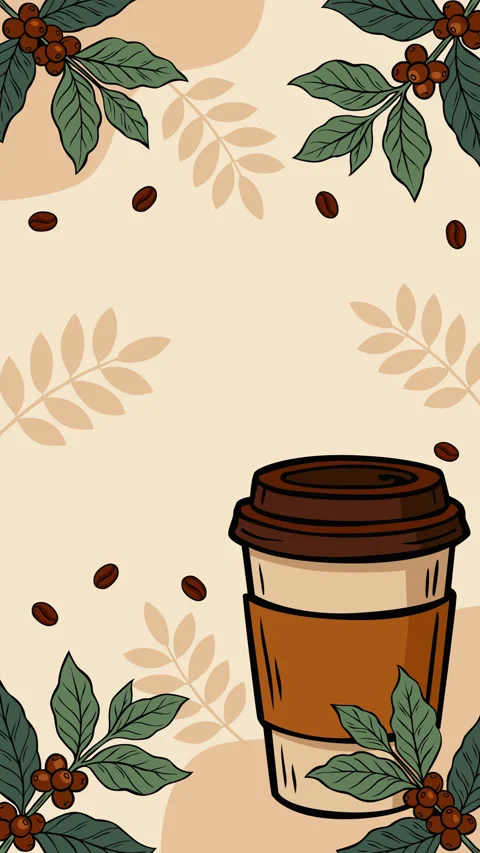 Coffee Cup Animated Motion Background with Roasted Beans and Botanical Leave 库存影片 344618048