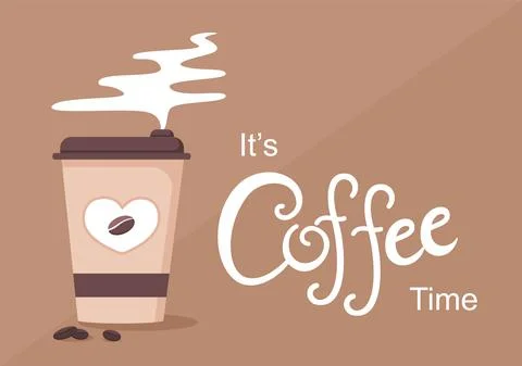 Coffee Cup Background Vector Flat Illustration With Cacao Beans, Grains and J Stock Illustration