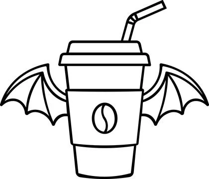 Coffee Cup Bat Wings Line Icon Stock Illustration