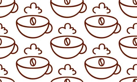 Coffee cup, bean seamless pattern, graphic outline icon style illustration in Stock Illustration