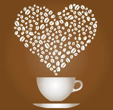 Coffee cup with beans in heart Stock Illustration