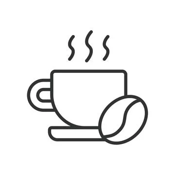 Coffee cup with beans icon in line design. hot coffee drink espresso aroma cafe Stock Illustration