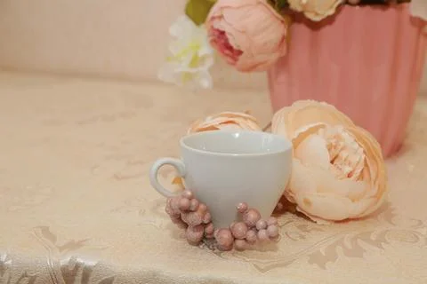 Coffee cup black drink invigorating and food snack sweet cake, confectionery Stock Photos