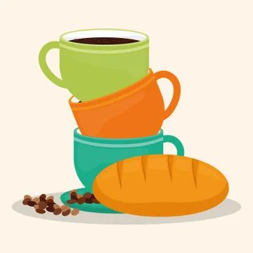 Coffee cup bread dessert bean Stock Illustration