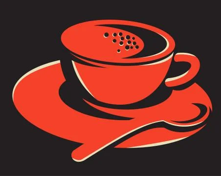 Coffee cup bubbles spoon retro Stock Illustration