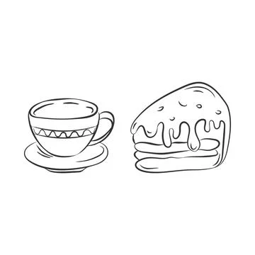 Coffee cup, cake icons set. Sketch style, hand drawn doodle black brush stroke Stock-Illustration