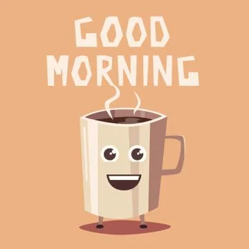 Coffee cup character. Cartoon vector illustration. Good morning Stock Illustration