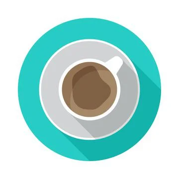 Coffee cup circle icon with long shadow. Flat design style. Stock Illustration