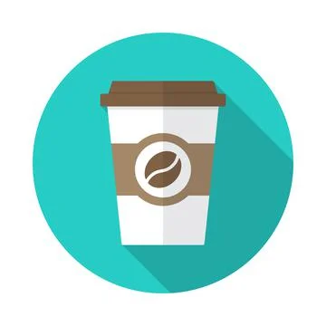 Coffee cup circle icon with long shadow. Flat design style. Stock Illustration