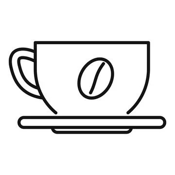 Coffee cup with coffee bean logo standing on plate line icon Stock Illustration