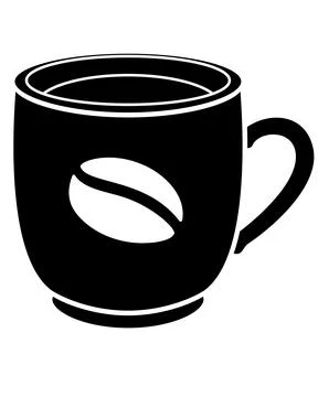 Coffee cup with coffee bean for stencil - vector silhouette image for logo Stock Illustration