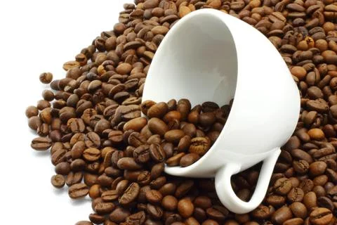 Coffee cup with coffee beans 스톡 사진