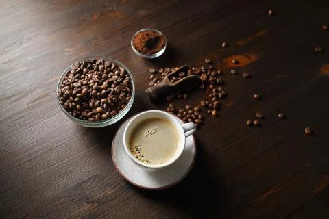 Coffee cup, coffee beans Stock Photos