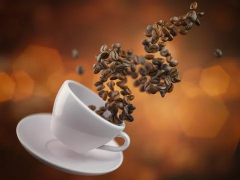Coffee cup with coffee beans. Space for text. Stock Illustration