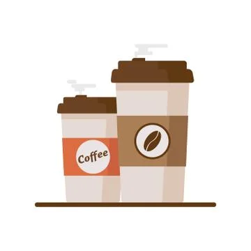 Coffee cup with coffee beans on white background. Flat vector illustration Stock Illustration