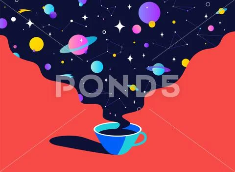 Coffee. Cup of coffee with universe dreams Stock Illustrationen