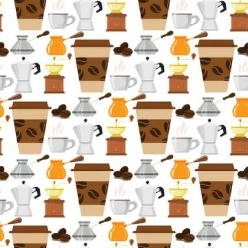 Coffee cup coffeemaker seamless pattern background vector texture drink food Illustrazione stock