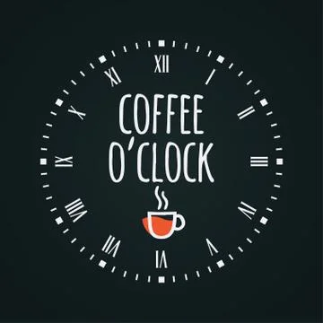 Coffee cup concept with clock face. Coffee oclock Stock Illustration