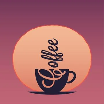 Coffee cup concept. Sunset or dawn with cup Stock Illustration