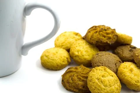 Coffee cup with cookie isolated Stock Photos