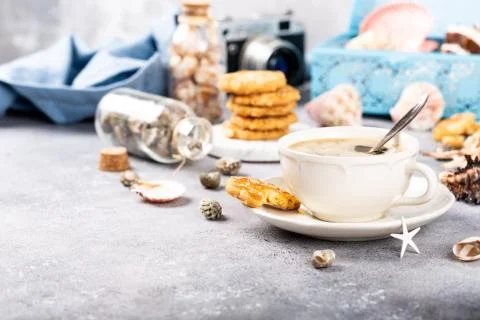 Coffee cup with cookies 스톡 사진