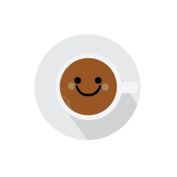 Coffee cup with cute smiling face on frothy surface representing good mood Stock Illustration