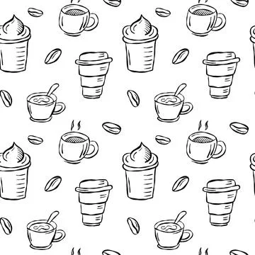 Coffee Cup Doodle Pattern Handdrawn Stock-Illustration