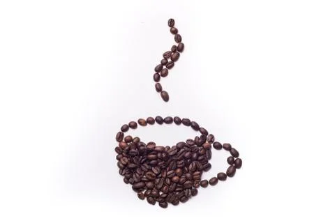 Coffee cup draw with beans Stock Photos