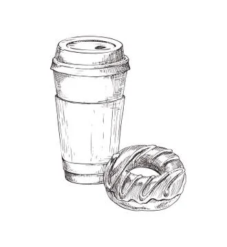 Coffee Cup Drink and Donut Vector Illustration 스톡 일러스트