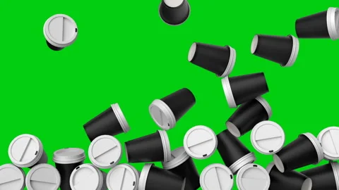 Coffee cup  fall on geen screen Stock Footage 114984970