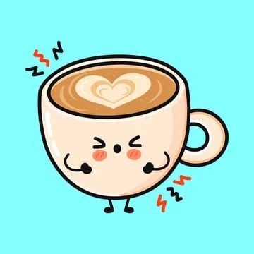 Coffee cup feeling anxious from too much caffeine Stock Illustration