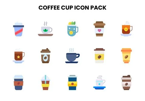 Coffee Cup Flat Design Icons Pack Stock Illustration