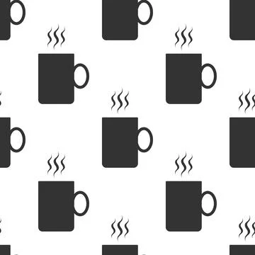 Coffee cup flat icon seamless pattern on white background. Tea cup. Hot drink イラスト素材