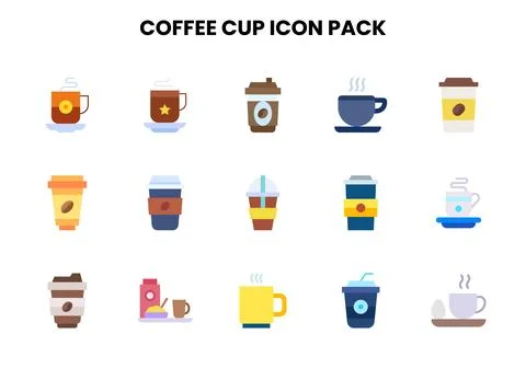 Coffee Cup Flat Vector Icons Pack イラスト素材