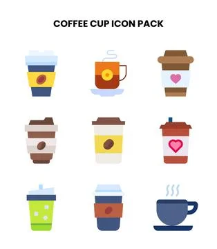 Coffee Cup Flat Vector Icons Pack Stock Illustration