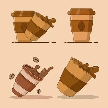 Coffee cup floating cartoon vector icon illustration set in flat design 스톡 일러스트