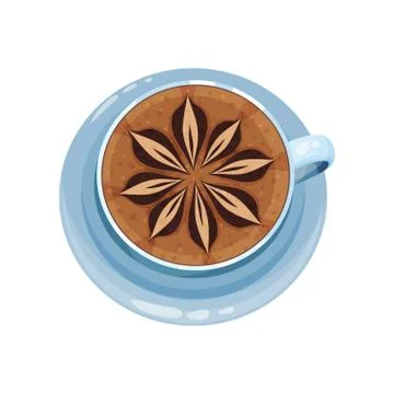 Coffee cup with flower pattern design on top, drawings on coffee crema vector Stock Illustration