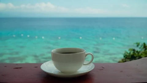 Coffee Cup in front of the sea. Stock Footage 122562676