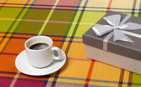 Coffee Cup gift box on the table Stock Photos