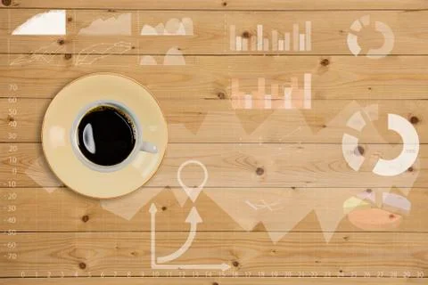 Coffee cup with graph on wooden table Stock Illustration