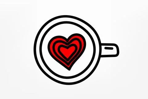 Coffee cup with heart Vector doodle illustration Stock Illustration