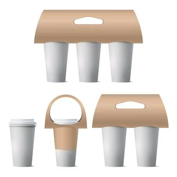 Coffee cup holder set mockup isolated on white background Stock Illustration